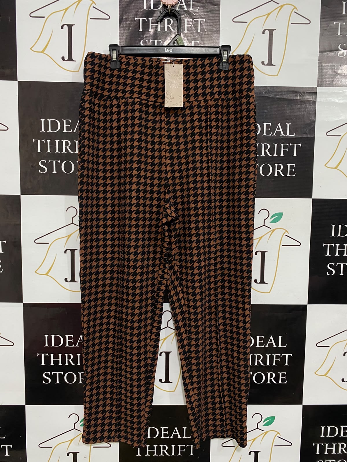 EMERY ROSE |XL| WAIST 34| A55| BROWN AND BLACK HOUNDSTOOTH TECHNICAL UTILITY TROUSERS