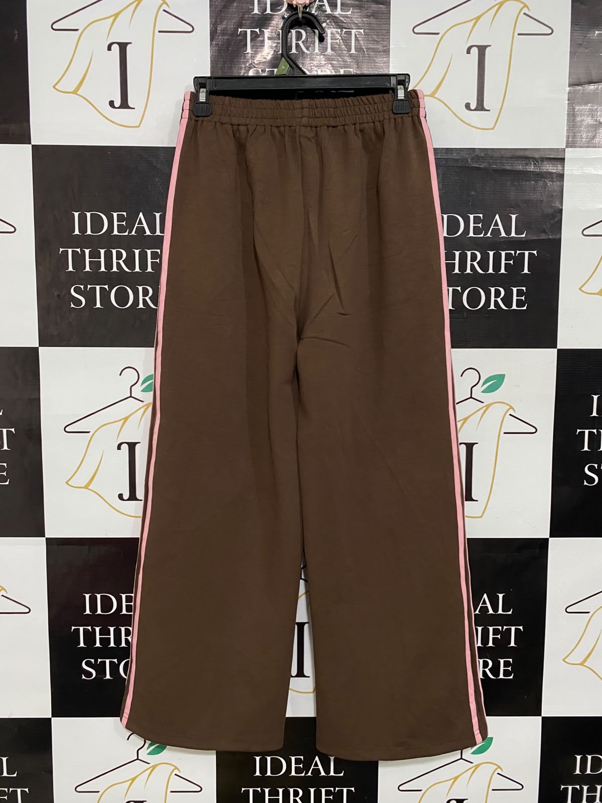 FEATHER |S| WAIST 26| A55| BROWN AND PINK SIDE-STRIPE TECHNICAL UTILITY TRACK PANTS