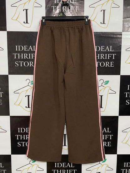 FEATHER |S| WAIST 26| A55| BROWN AND PINK SIDE-STRIPE TECHNICAL UTILITY TRACK PANTS