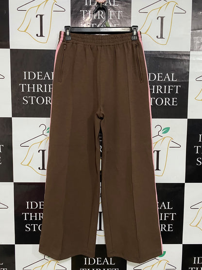 FEATHER |S| WAIST 26| A55| BROWN AND PINK SIDE-STRIPE TECHNICAL UTILITY TRACK PANTS