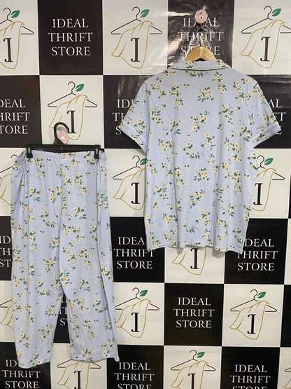 ANKO |XL| A32| LIGHT BLUE FLORAL PAJAMA-STYLE TECHNICAL UTILITY LOUNGE SET