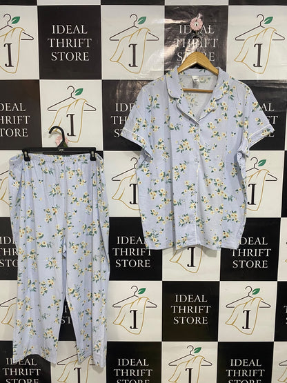ANKO |XL| A32| LIGHT BLUE FLORAL PAJAMA-STYLE TECHNICAL UTILITY LOUNGE SET
