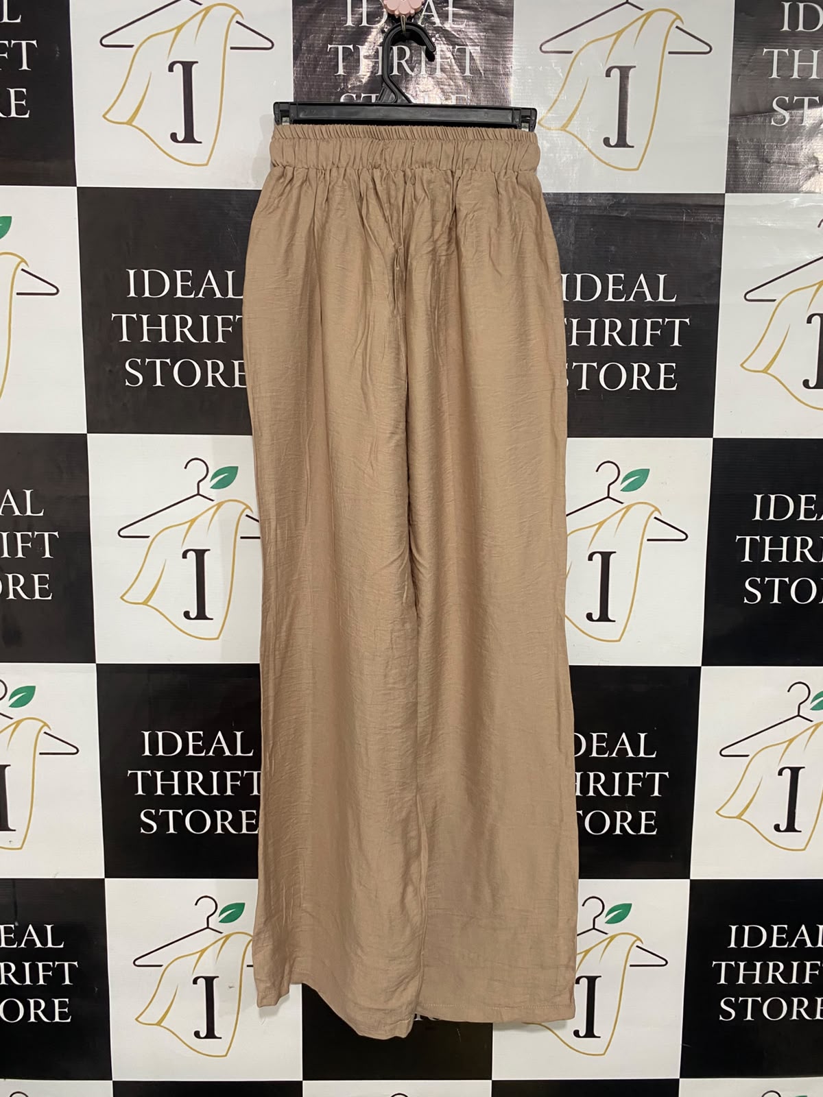 HEGAZY |XS| WAIST 22| A32| BEIGE DRAWSTRING TECHNICAL UTILITY WIDE-LEG TROUSERS