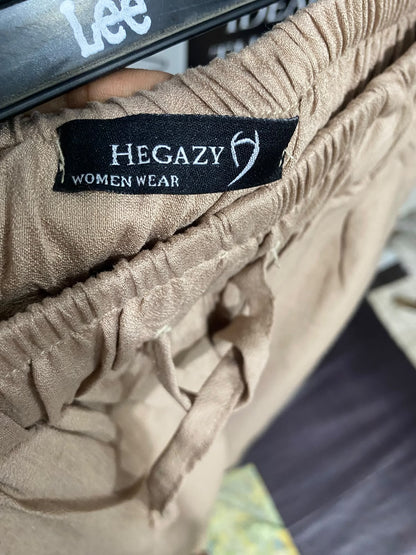 HEGAZY |XS| WAIST 22| A32| BEIGE DRAWSTRING TECHNICAL UTILITY WIDE-LEG TROUSERS