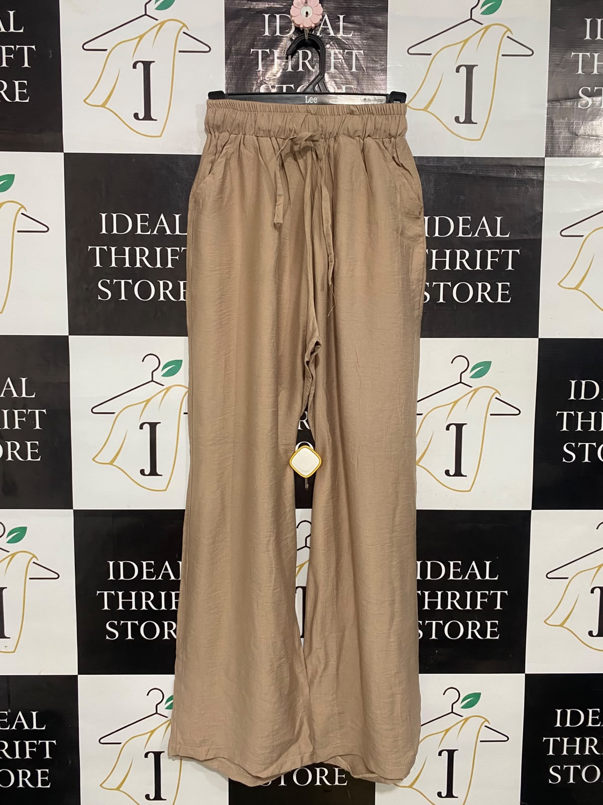 HEGAZY |XS| WAIST 22| A32| BEIGE DRAWSTRING TECHNICAL UTILITY WIDE-LEG TROUSERS