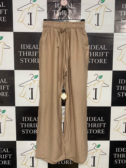 HEGAZY |XS| WAIST 22| A32| BEIGE DRAWSTRING TECHNICAL UTILITY WIDE-LEG TROUSERS