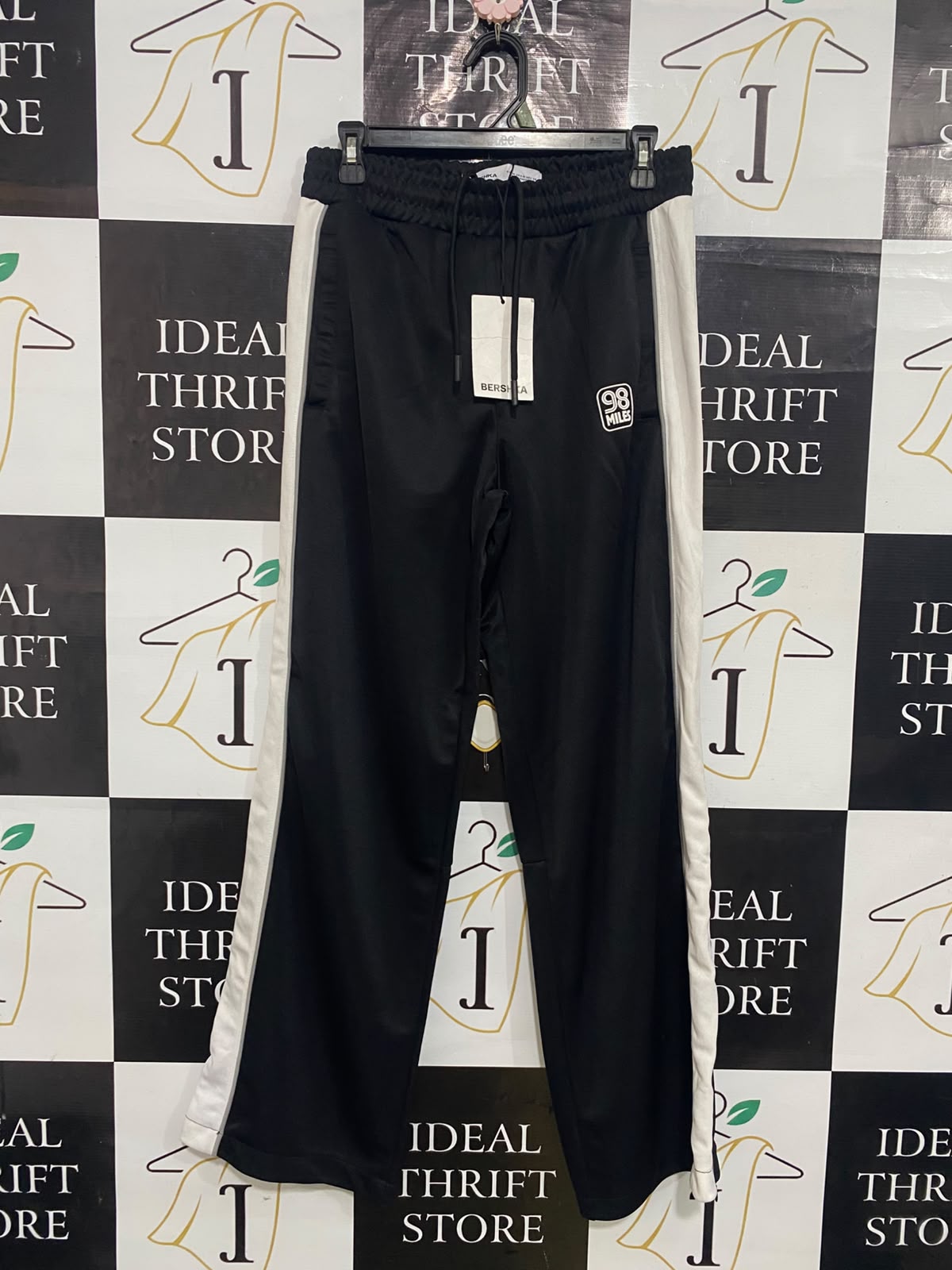 BERSHKA |M| WAIST 30| A32| BLACK AND WHITE SIDE-STRIPE TECHNICAL UTILITY TRACK PANTS