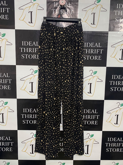 M&S |S| WAIST 26| A32| BLACK AND BEIGE ABSTRACT-PRINT TECHNICAL UTILITY WIDE-LEG TROUSERS