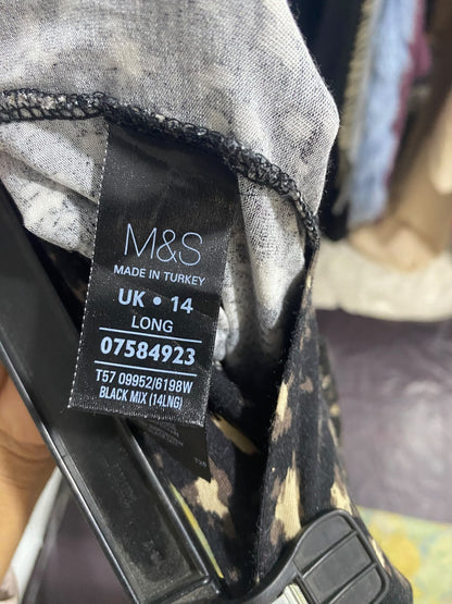 M&S |S| WAIST 26| A32| BLACK AND BEIGE ABSTRACT-PRINT TECHNICAL UTILITY WIDE-LEG TROUSERS