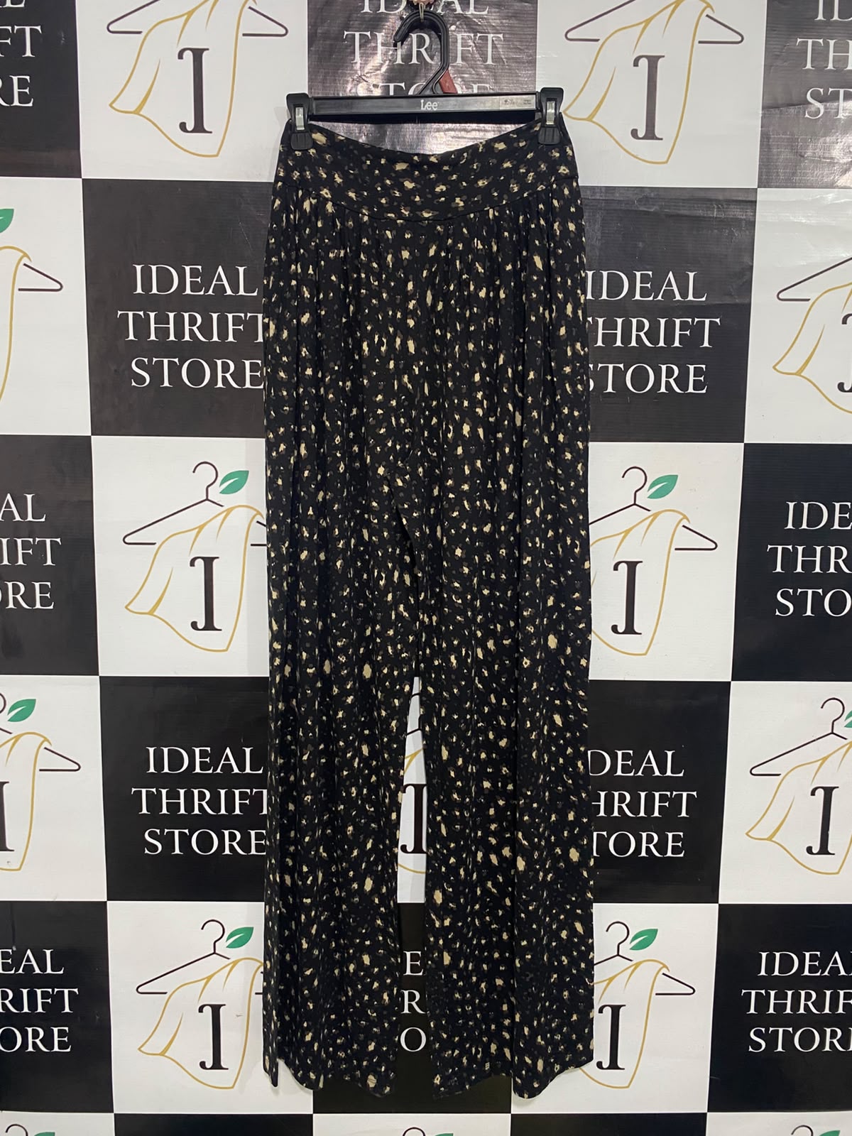 M&S |S| WAIST 26| A32| BLACK AND BEIGE ABSTRACT-PRINT TECHNICAL UTILITY WIDE-LEG TROUSERS