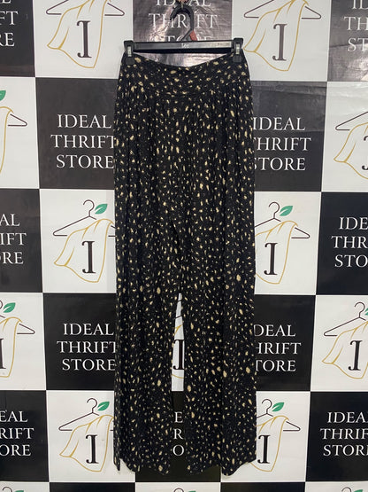 M&S |S| WAIST 26| A32| BLACK AND BEIGE ABSTRACT-PRINT TECHNICAL UTILITY WIDE-LEG TROUSERS
