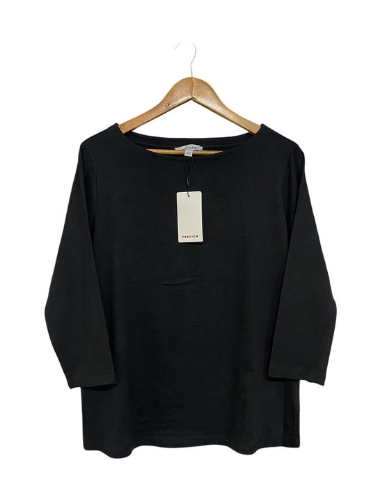 PREVIEW |XL| BUST 21| A56| BLACK BOAT-NECK 3/4-SLEEVE TECHNICAL UTILITY TOP