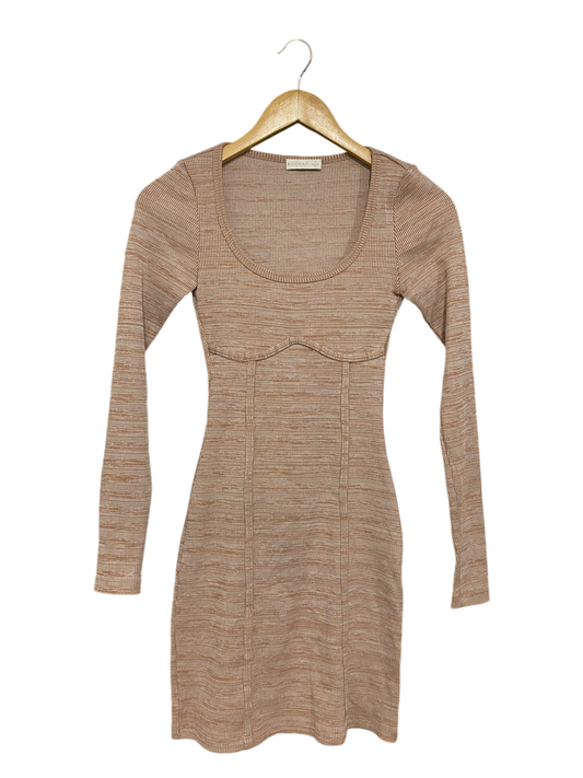 KOOKAI |XS| BUST 13| A56| CAMEL/NUDE RIBBED CORSET-SEAM LONG-SLEEVE MINI DRESS
