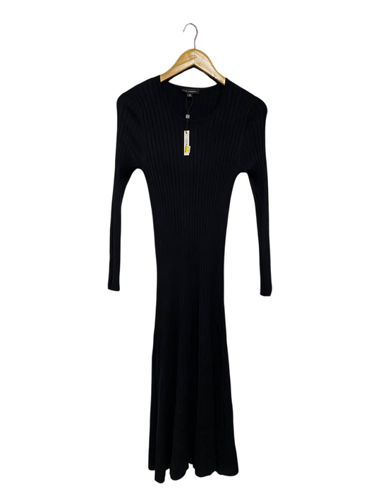 DANNII MINOGUE |XS| BUST 12| A56| BLACK RIBBED KNIT LONG-SLEEVE MIDI DRESS