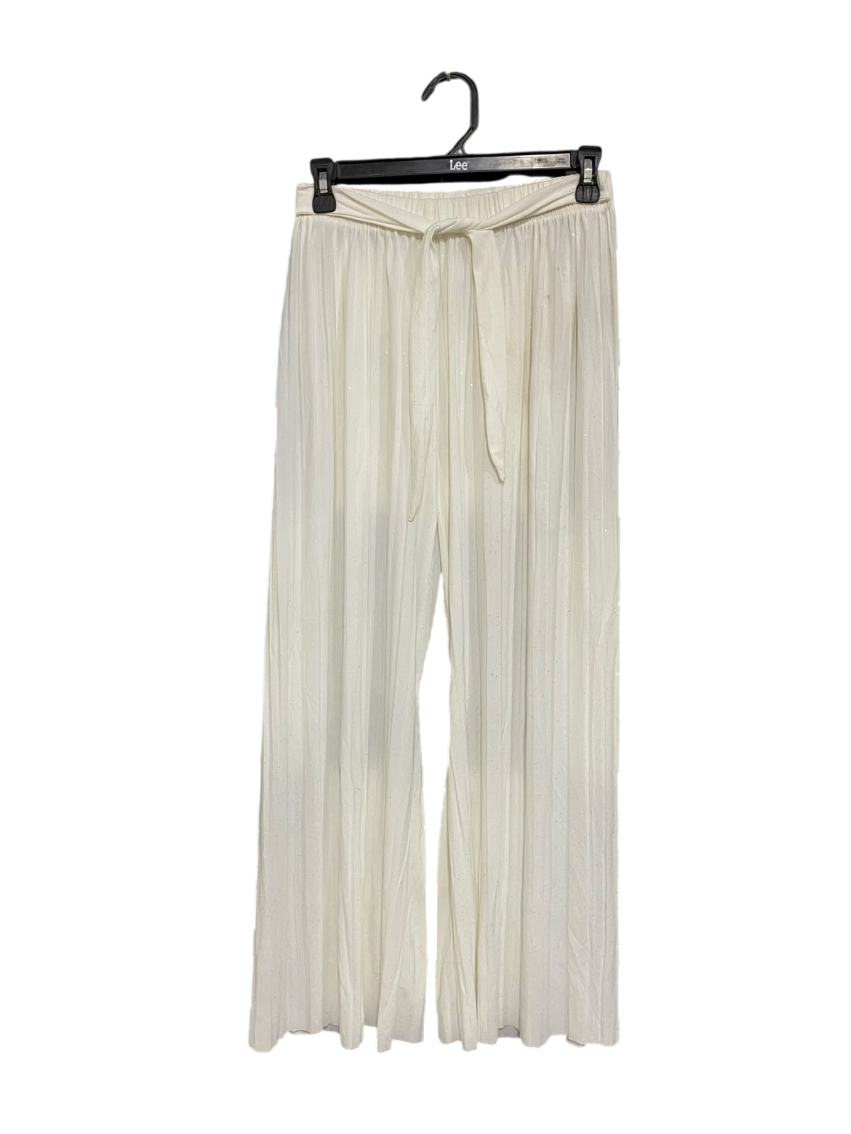 |M| WAIST 28| A56| CREAM PLEATED TIE-WAIST WIDE-LEG TECHNICAL UTILITY TROUSERS