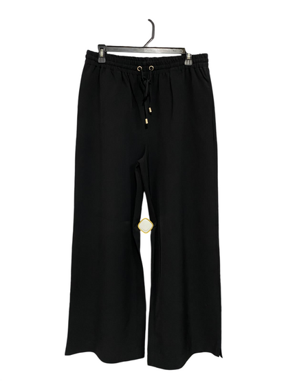 GRACE HILL |L| WAIST 30| A56| BLACK ELASTICATED DRAWSTRING WIDE-LEG TECHNICAL UTILITY TROUSERS