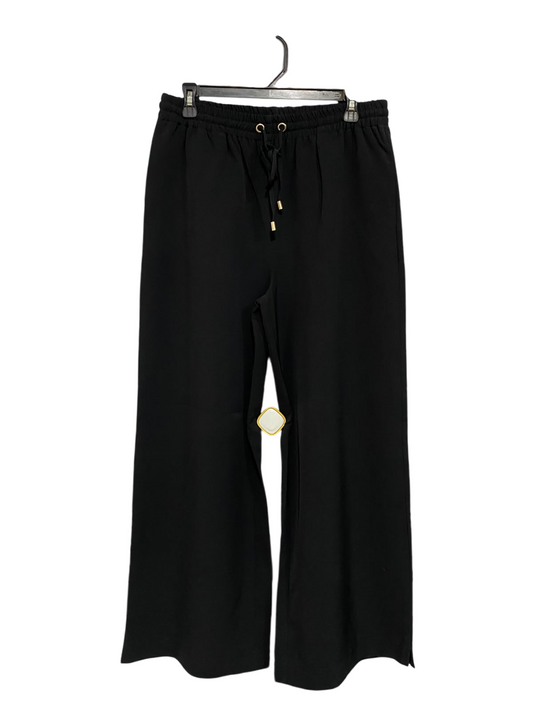 GRACE HILL |L| WAIST 30| A56| BLACK ELASTICATED DRAWSTRING WIDE-LEG TECHNICAL UTILITY TROUSERS