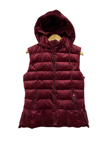ENGINE |M| BUST 20| A56| BURGUNDY VELVET HOODED PUFFER VEST TECHNICAL UTILITY OUTERWEAR