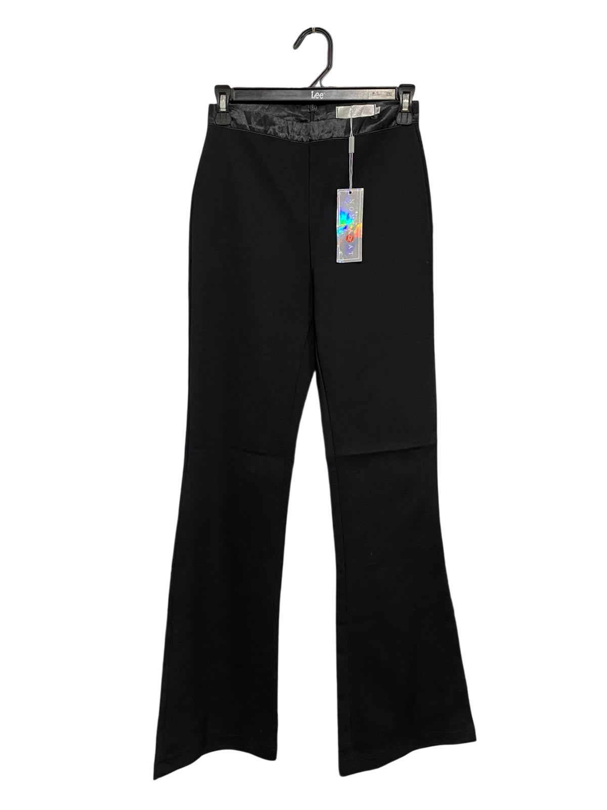 NONTAWAT |XS| WAIST 24| A56| BLACK SATIN-WAISTBAND FLARED TECHNICAL UTILITY TROUSERS