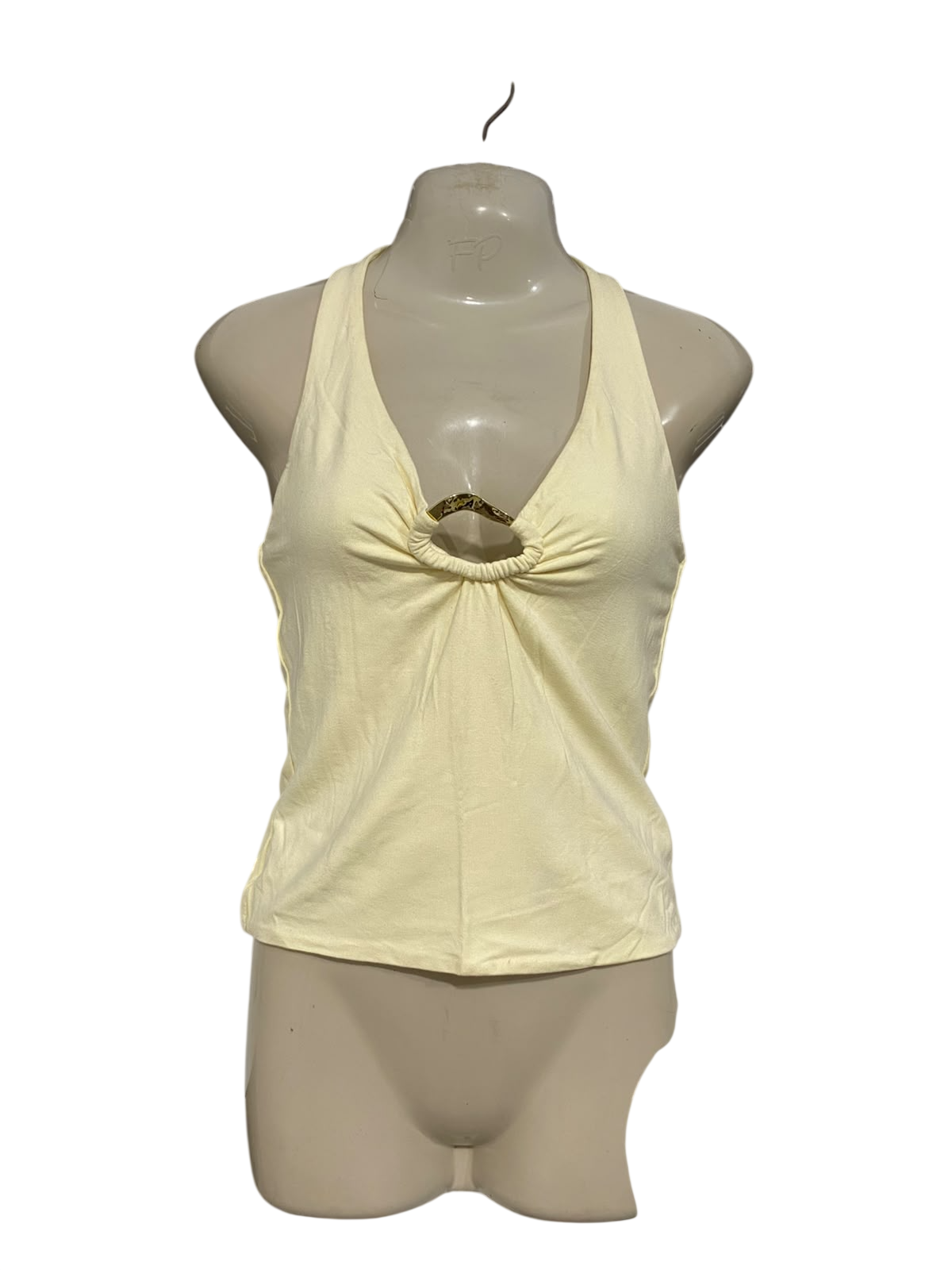 SUPRE |S| BUST 15| A56| PALE YELLOW O-RING HALTER TECHNICAL UTILITY TOP