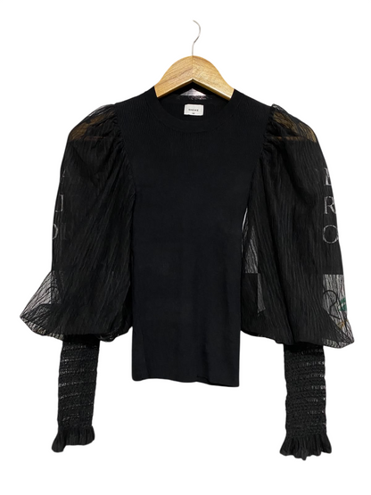 SHEIKE |XS| BUST 10| A56| BLACK PUFF-SLEEVE RIBBED TECHNICAL UTILITY TOP