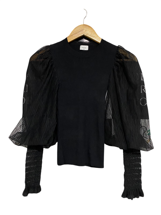 SHEIKE |XS| BUST 10| A56| BLACK PUFF-SLEEVE RIBBED TECHNICAL UTILITY TOP