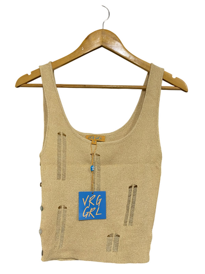 VRK GRL |S| BUST 12| A56| BEIGE DISTRESSED KNIT TECHNICAL UTILITY TANK TOP