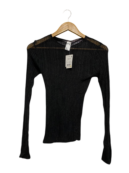 ANKO |XS| BUST 12| A56| BLACK METALLIC SHEER RIBBED TECHNICAL UTILITY LONG-SLEEVE TOP