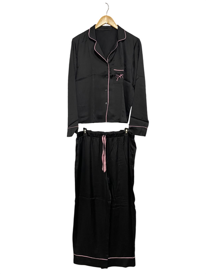 PRIMARK CARES |S| A56| BLACK AND PINK SATIN CONTRAST-TRIM TECHNICAL UTILITY LOUNGE SET