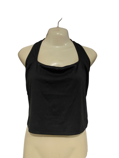 SHEIN |L| BUST 16| A56| BLACK HALTER-NECK RIBBED TECHNICAL UTILITY TANK TOP
