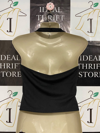 SHEIN |L| BUST 16| A56| BLACK HALTER-NECK RIBBED TECHNICAL UTILITY TANK TOP