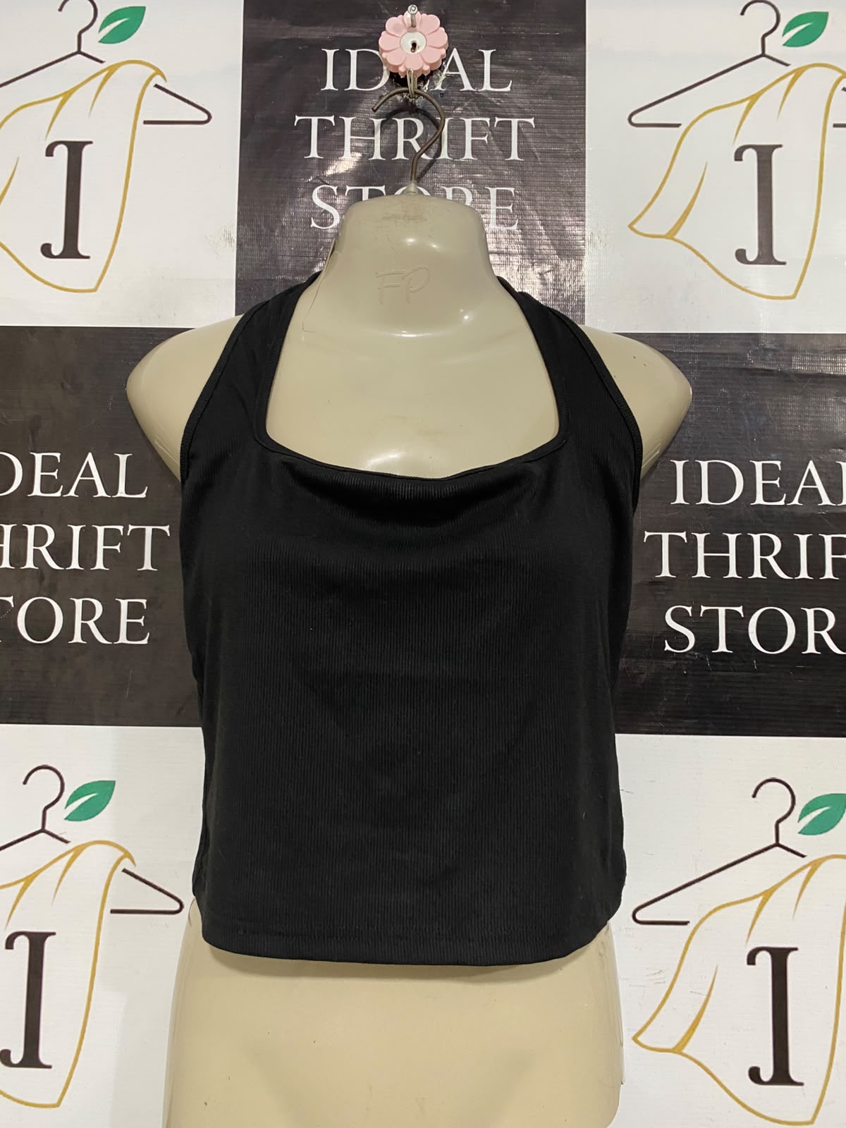 SHEIN |L| BUST 16| A56| BLACK HALTER-NECK RIBBED TECHNICAL UTILITY TANK TOP