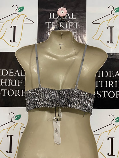 STRANDIVARIUS |S| BUST 15| A56| SILVER OMBRE SEQUIN TECHNICAL UTILITY CROP TOP