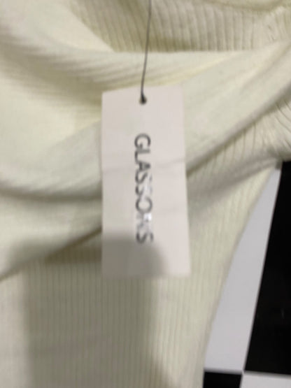 GLASSONS |XS| BUST 12| A56| WHITE ASYMMETRIC DRAPE-NECK RIBBED TECHNICAL UTILITY TOP