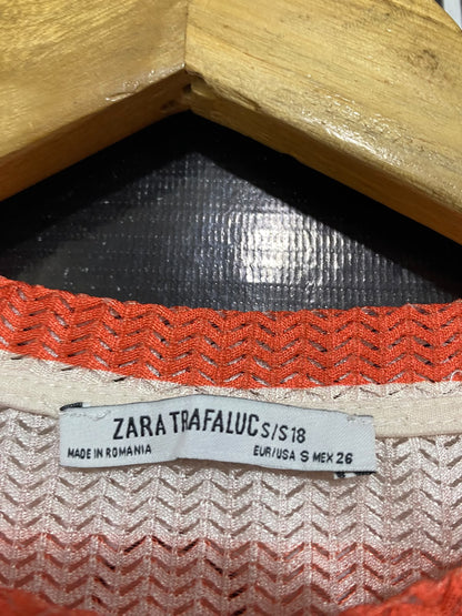ZARA TRAFALUC |S| BUST 16| A56| MULTICOLOR STRIPED TEXTURED TECHNICAL UTILITY T-SHIRT