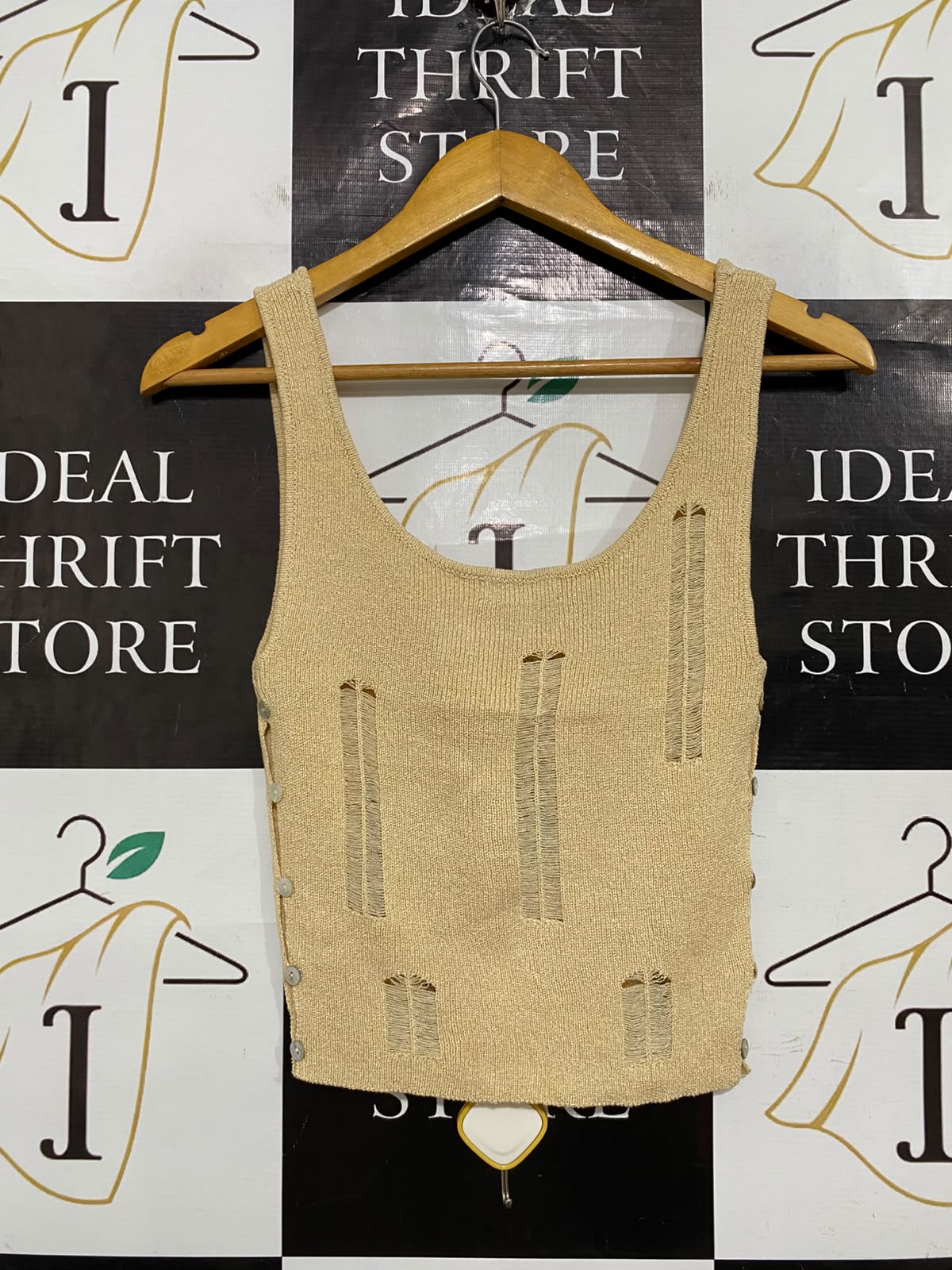 VRK GRL |S| BUST 12| A56| BEIGE DISTRESSED KNIT TECHNICAL UTILITY TANK TOP