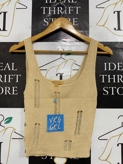 VRK GRL |S| BUST 12| A56| BEIGE DISTRESSED KNIT TECHNICAL UTILITY TANK TOP