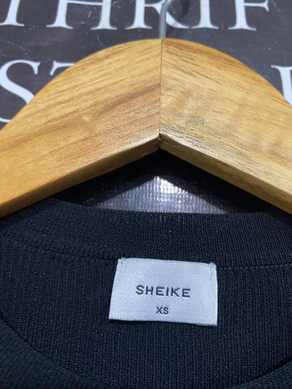 SHEIKE |XS| BUST 10| A56| BLACK PUFF-SLEEVE RIBBED TECHNICAL UTILITY TOP