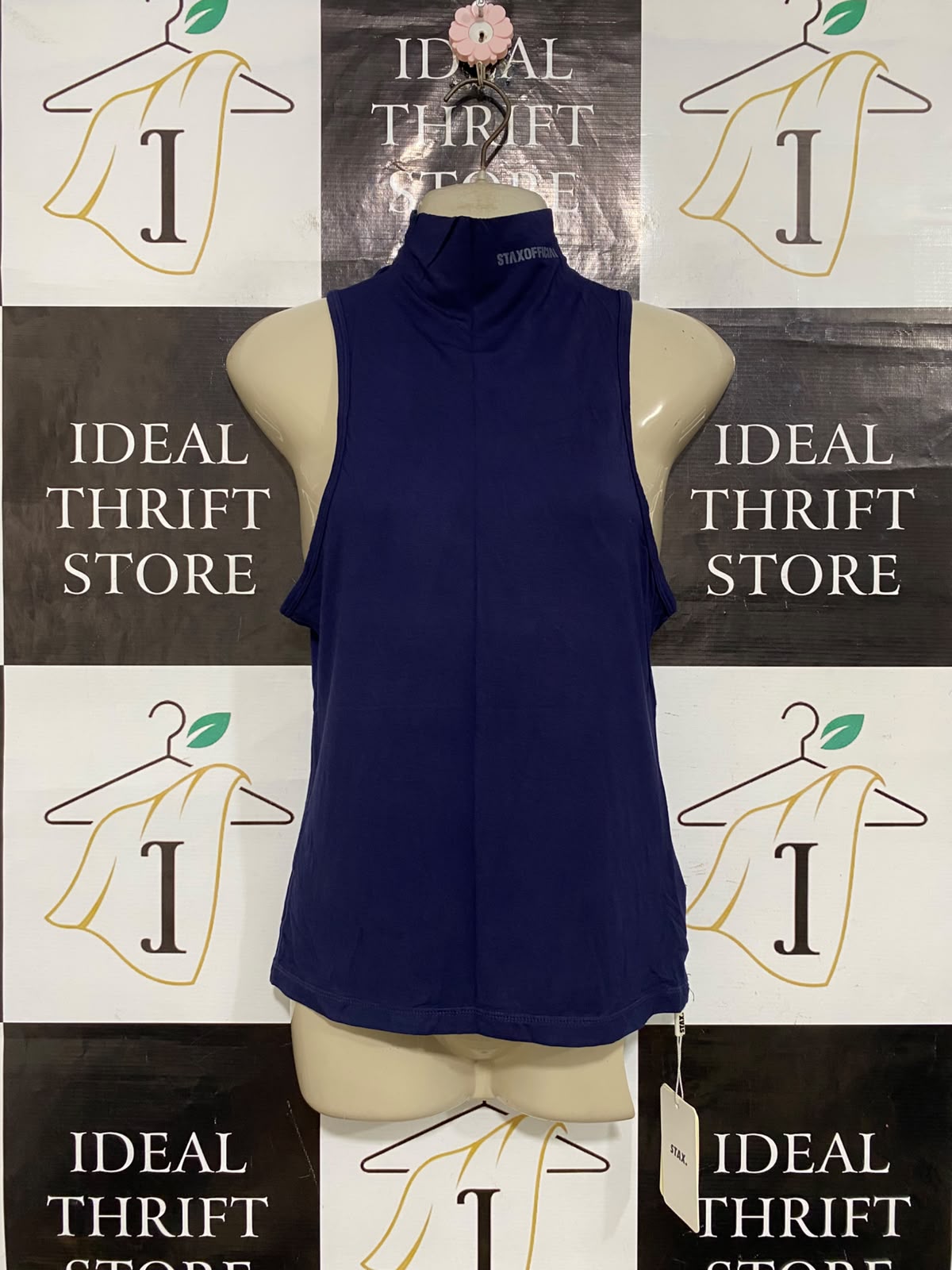 STAX |S| BUST 16| A56| NAVY MOCK-NECK SLEEVELESS TECHNICAL UTILITY TANK TOP