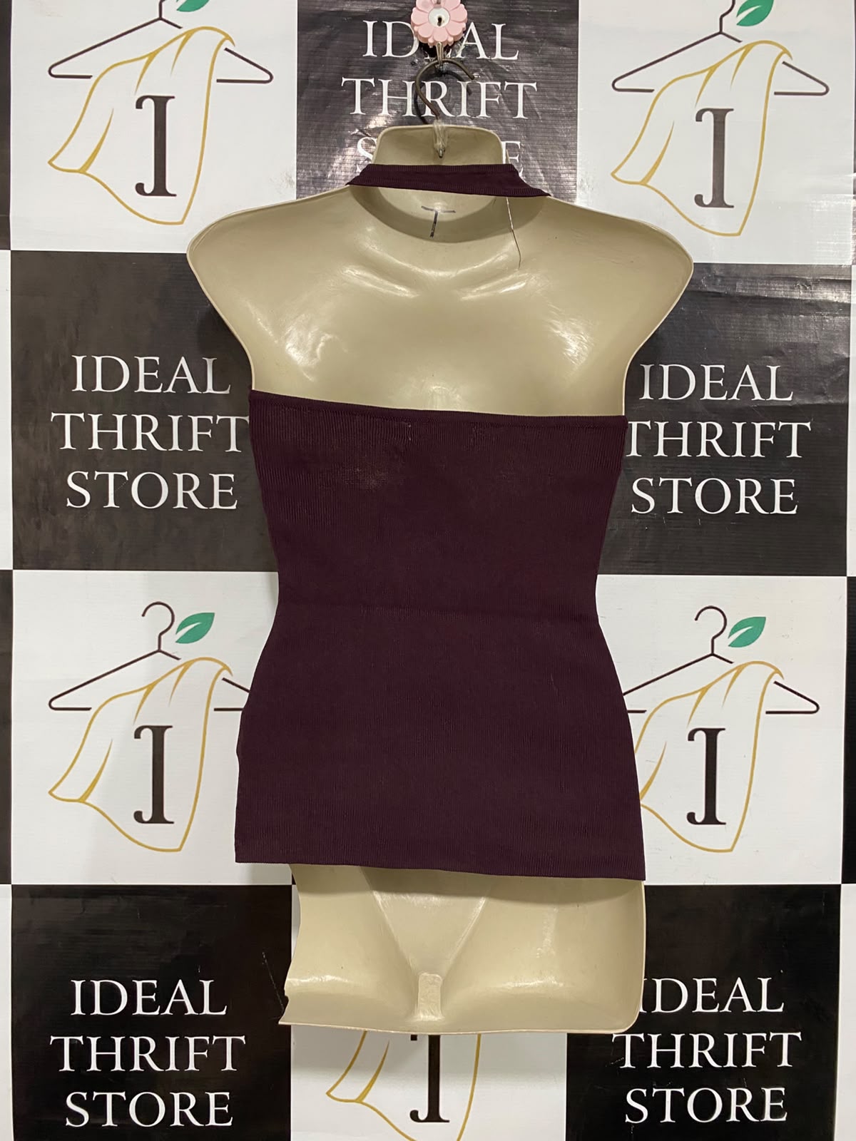 GLASSONS |S| BUST 15| A56| PLUM ASYMMETRIC METALLIC-RING RIBBED TECHNICAL UTILITY TANK TOP
