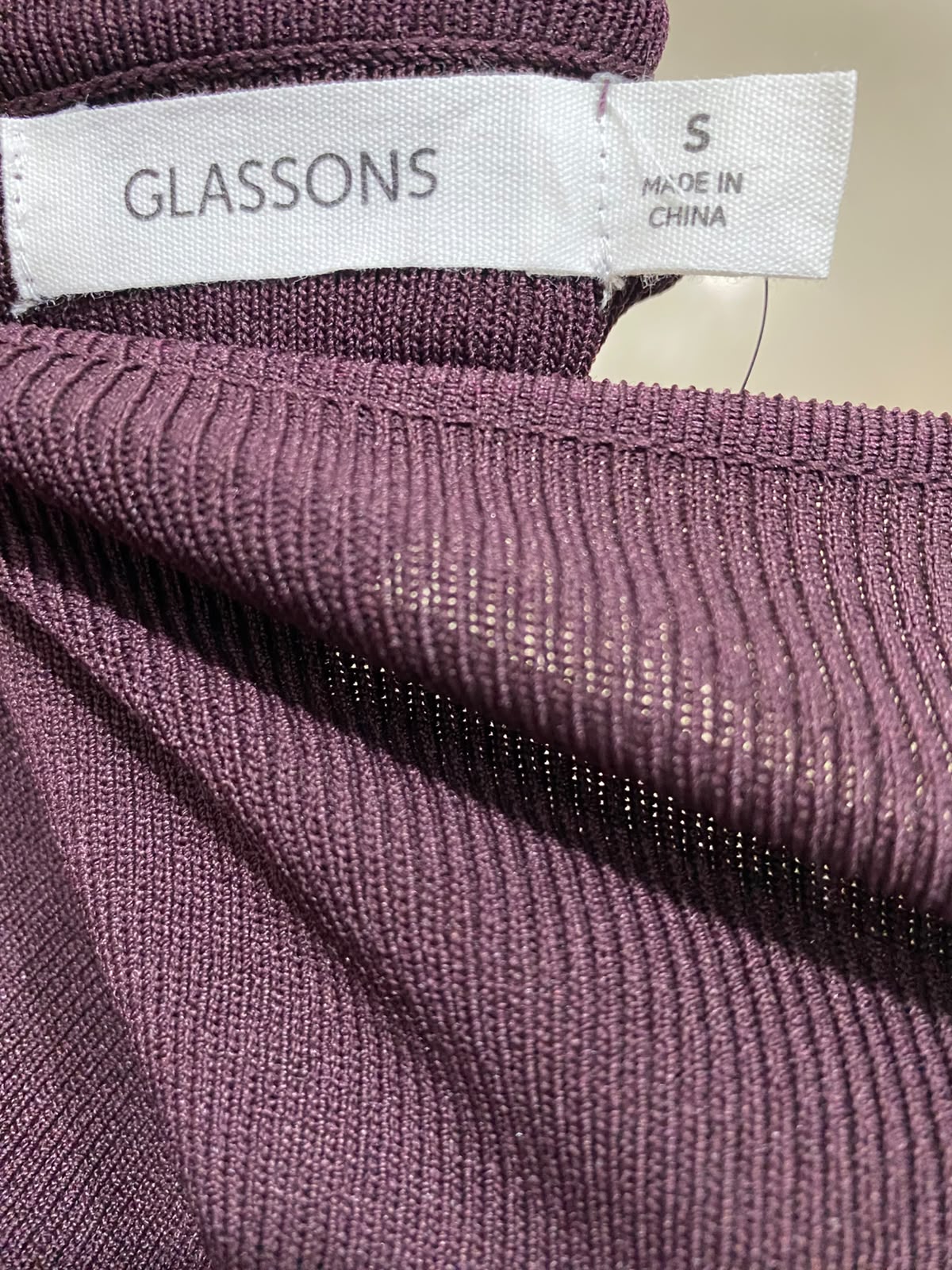 GLASSONS |S| BUST 15| A56| PLUM ASYMMETRIC METALLIC-RING RIBBED TECHNICAL UTILITY TANK TOP