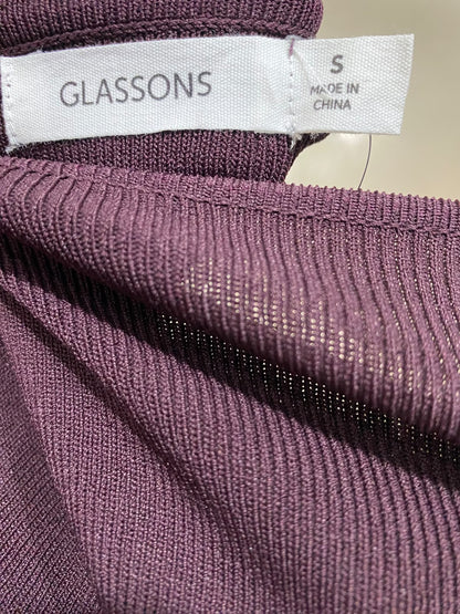 GLASSONS |S| BUST 15| A56| PLUM ASYMMETRIC METALLIC-RING RIBBED TECHNICAL UTILITY TANK TOP