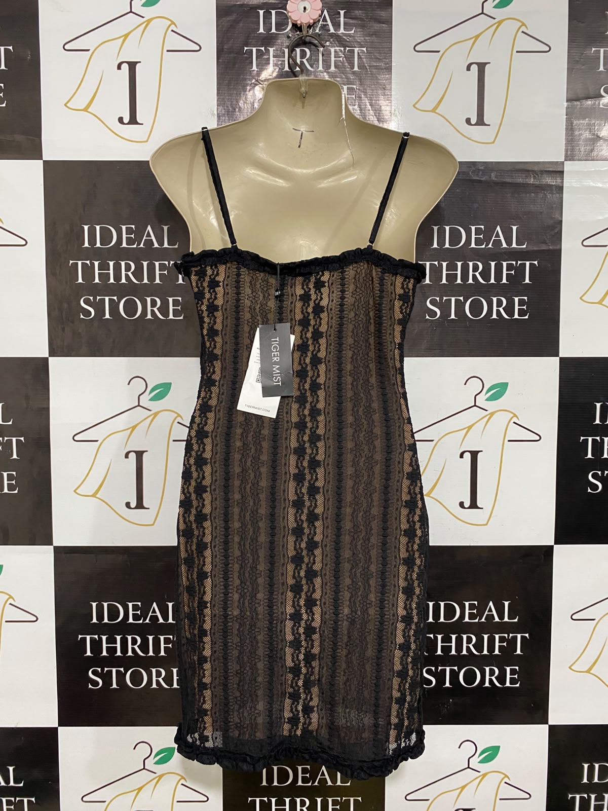 TIGER MIST |S| BUST 16| A56| BLACK LACE AND NUDE-LINED SLIP DRESS TECHNICAL UTILITY PIECE