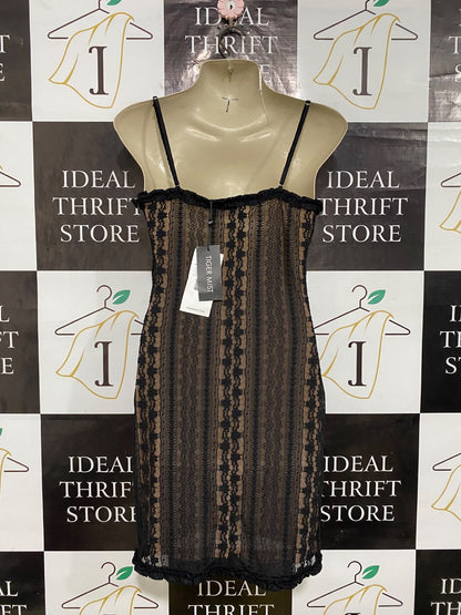 TIGER MIST |S| BUST 16| A56| BLACK LACE AND NUDE-LINED SLIP DRESS TECHNICAL UTILITY PIECE