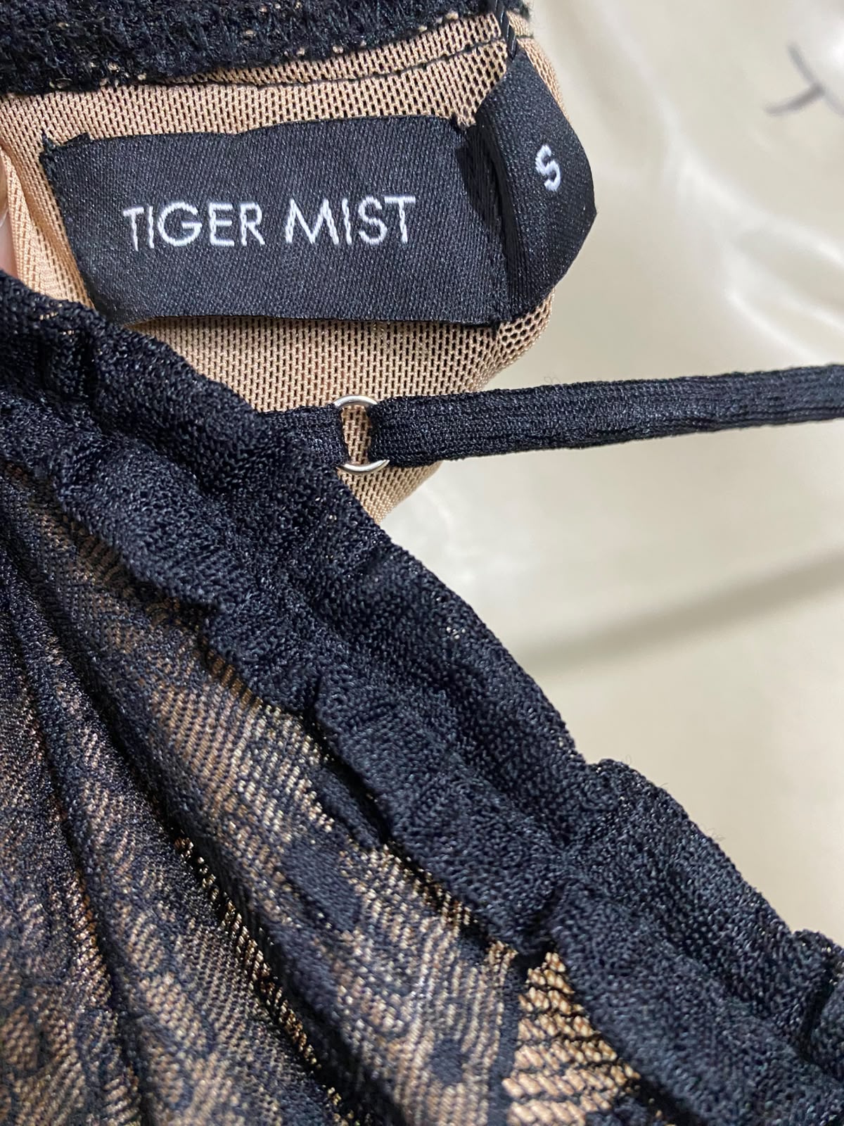 TIGER MIST |S| BUST 16| A56| BLACK LACE AND NUDE-LINED SLIP DRESS TECHNICAL UTILITY PIECE