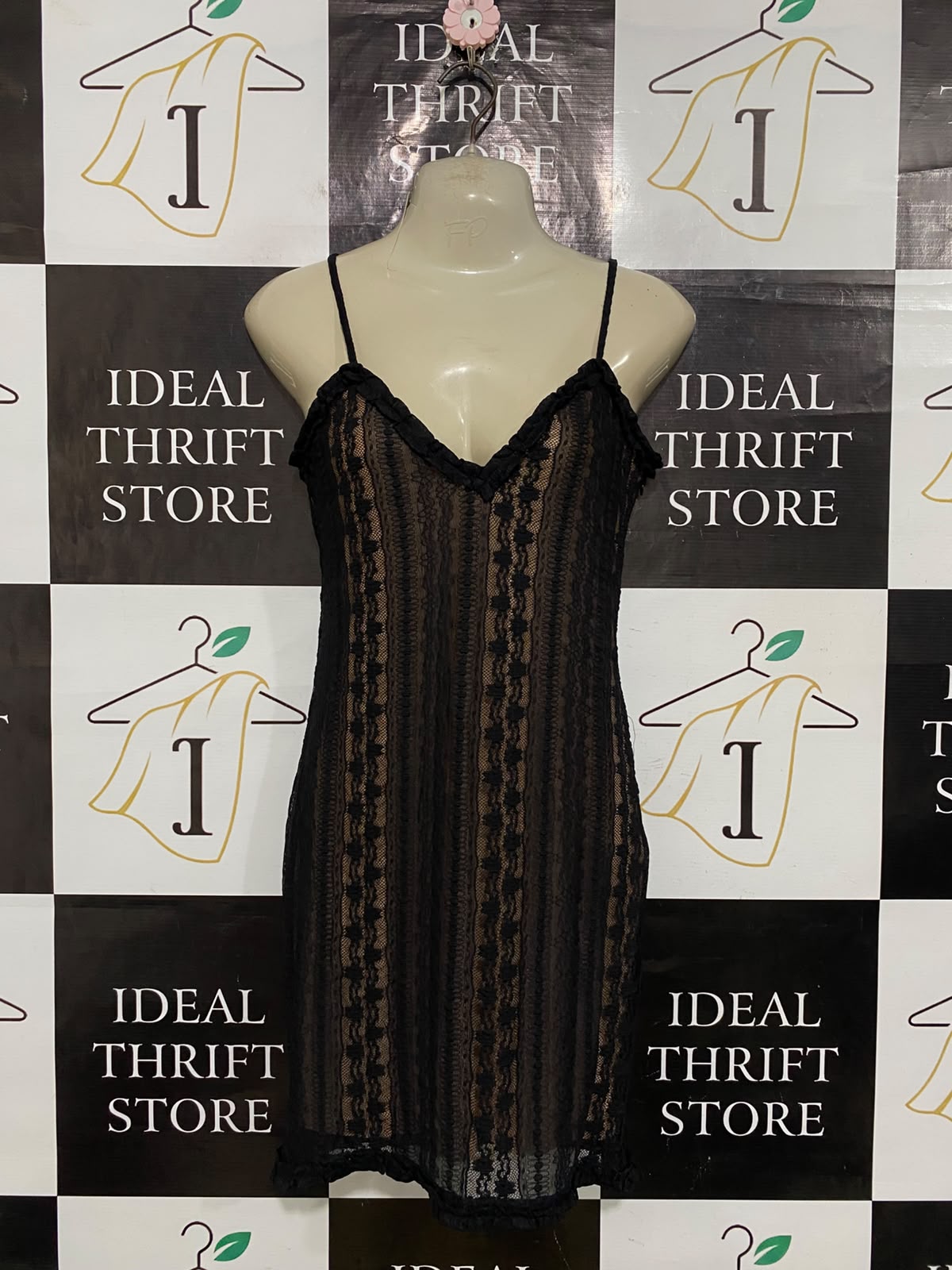 TIGER MIST |S| BUST 16| A56| BLACK LACE AND NUDE-LINED SLIP DRESS TECHNICAL UTILITY PIECE