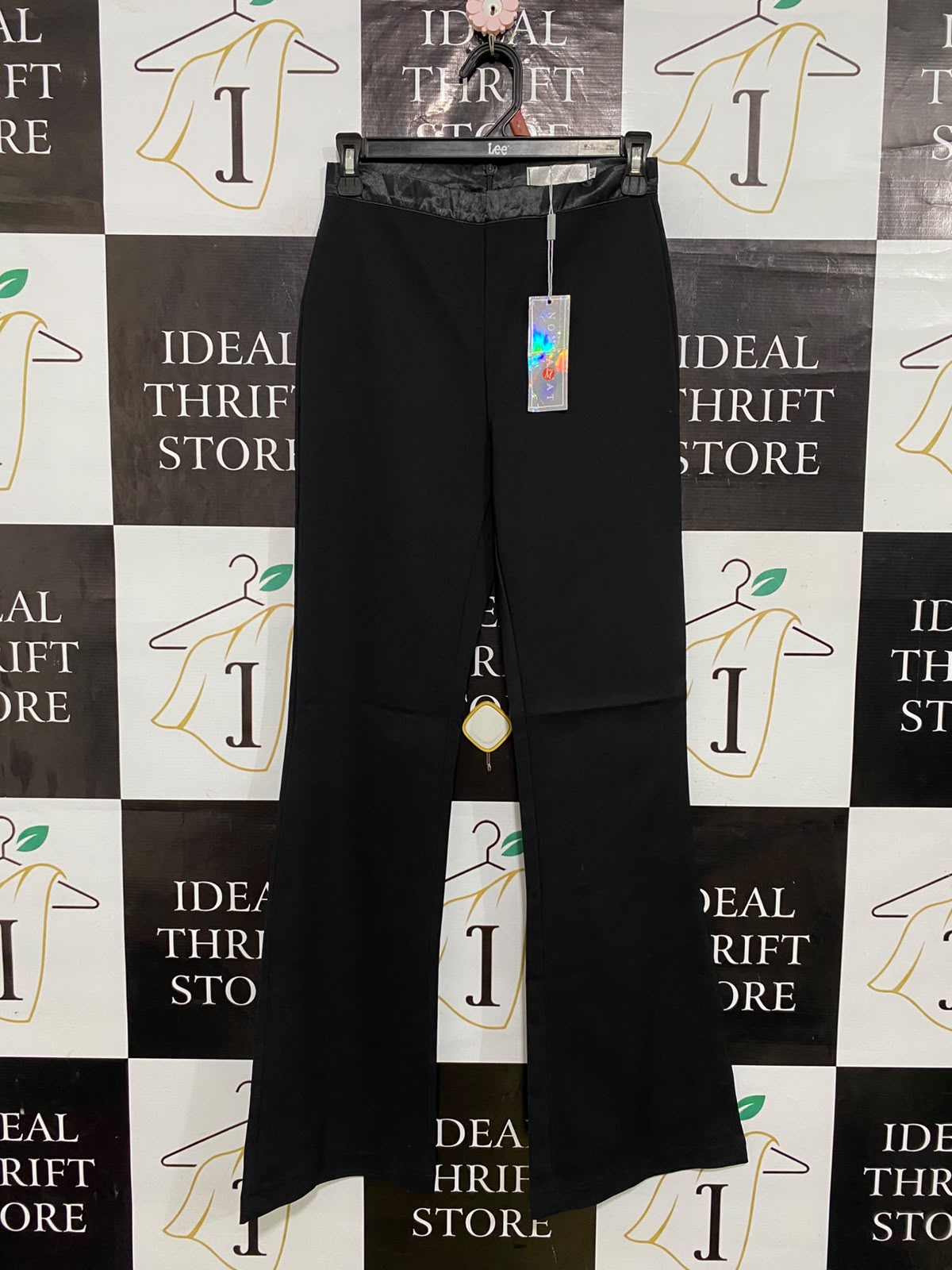 NONTAWAT |XS| WAIST 24| A56| BLACK SATIN-WAISTBAND FLARED TECHNICAL UTILITY TROUSERS