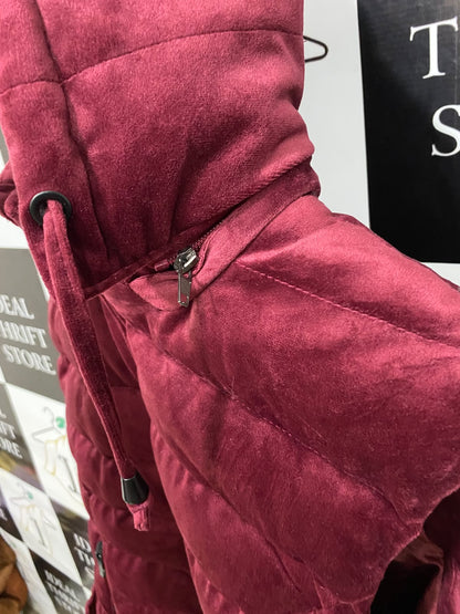 ENGINE |M| BUST 20| A56| BURGUNDY VELVET HOODED PUFFER VEST TECHNICAL UTILITY OUTERWEAR