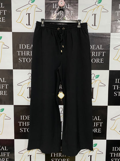 GRACE HILL |L| WAIST 30| A56| BLACK ELASTICATED DRAWSTRING WIDE-LEG TECHNICAL UTILITY TROUSERS