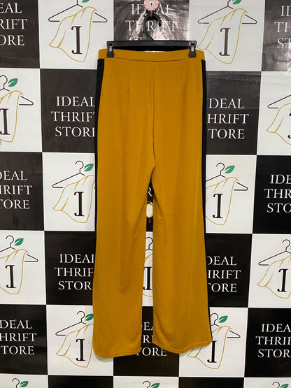PRIMARK |L| WAIST 29| A56| MUSTARD AND CONTRAST-STRIPE WIDE-LEG TECHNICAL UTILITY TROUSERS